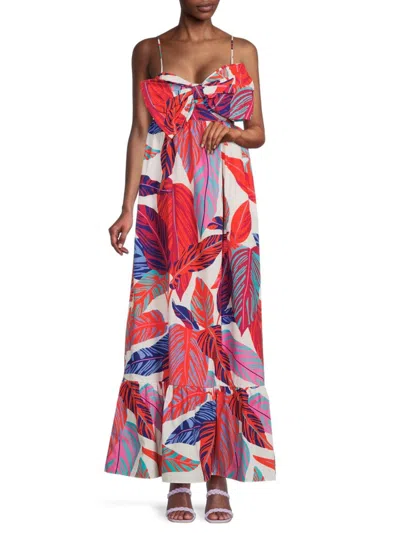 Hutch Women's Bow Leaf Print Maxi Dress In Red Multicolor