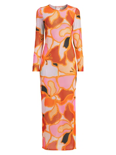 Hutch Women's Floral Print Mesh Maxi Cover-up Dress In Vibrant Graphic Floral