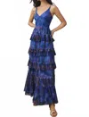 Hutch Women's Freya V Neck Tiered Ruffle Gown In Dark Blue In Blue