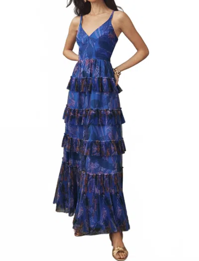 Hutch Women's Freya V Neck Tiered Ruffle Gown In Dark Blue