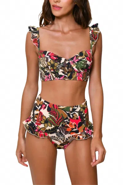 Hutch Women's High Waist Bikini Bottoms In Multicolor Moody Vin In Green