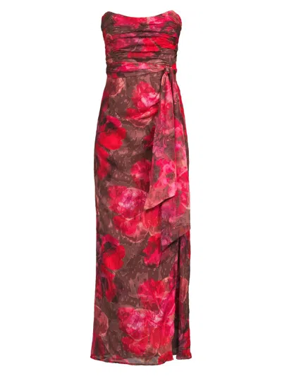 Hutch Women's Julietta Floral Ruched Strapless Maxi Dress In Brown