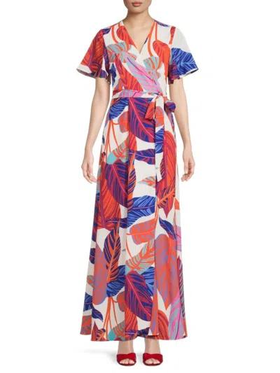 Hutch Women's Leaf Print Maxi Wrap Dress In Wild Sunset