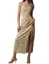 Hutch Tylia Sleeveless Ruched Side-slit Sequin Maxi Dress In Neutral