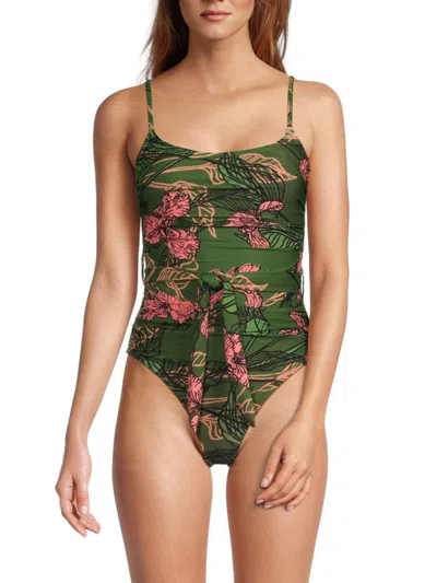 Hutch Women's Zenna Floral Ruched One Piece Swimsuit In Green Floral