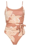 Hutch Zenna Tie Waist One-piece Swimsuit In Brown