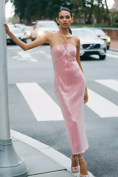 Hutch Zennia Halter Sequin Midi Dress In Pink