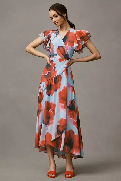 Hutch Zola Flutter-sleeve Wrap Maxi Dress In Multi
