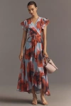 Hutch Zola Short-sleeve Ruffle Wrap Midi Dress In Multi
