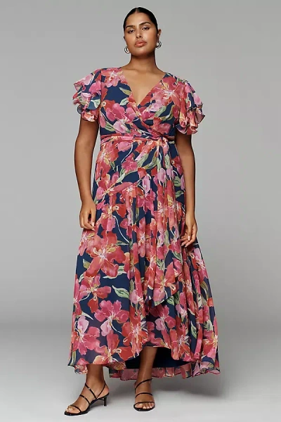 Hutch Zola Short-sleeve Ruffle Wrap Midi Dress In Multi