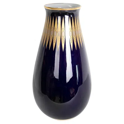 Pre-owned Hutschenreuther 1960s German Porcelain Cobalt And Gold Vase,  Hohenberg In Blue