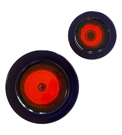 Pre-owned Hutschenreuther 1970s Renée Neue For  ''solar'' Series, 2 Wall Plates, Fat Lava In Red