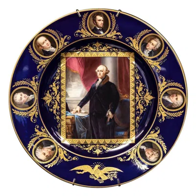 Pre-owned Hutschenreuther American Historical Presidential Presentation Plate/charger George Washington In Black