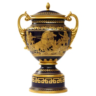 Pre-owned Hutschenreuther An Empire Style Cobalt Blue And Gilt Porcelain Krater Vase, By