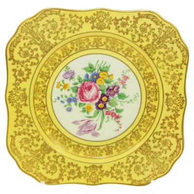 Pre-owned Hutschenreuther Antique  Selb Bavaria Fine China Square Plate Floral Yellow Gold