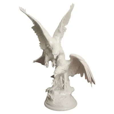 Pre-owned Hutschenreuther C1950  Eagles Clashing Porcelain Sculpture By Karl Tutter Germany In Gray