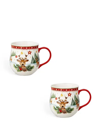 Hutschenreuther Christmas Reindeer-print Mugs (set Of Two) In Multi
