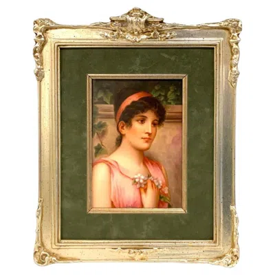 Pre-owned Hutschenreuther Fine German Painting On Porcelain Of A Garden Muse In Brown