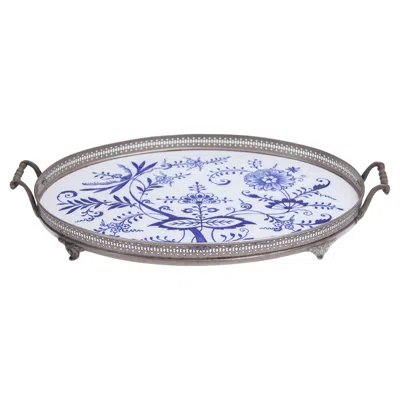Pre-owned Hutschenreuther Flower Pattern Porcelain And Silver Plate Serving Tray