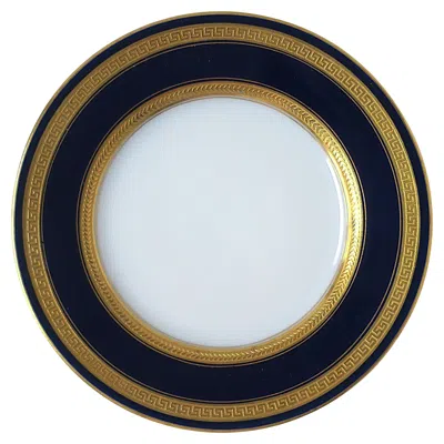 Pre-owned Hutschenreuther German Porcelain Plates Blue Gold Greek Key, Pair