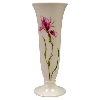 Pre-owned Hutschenreuther German White Porcelain Vase Pink Feather Carnation Flower By