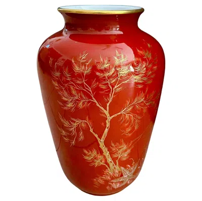 Pre-owned Hutschenreuther Large Chinoiserie Orange Red Porcelain  Sleb Vase