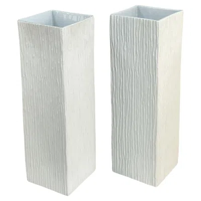 Pre-owned Hutschenreuther Large White Porcelain Square Relief Vases Pair By