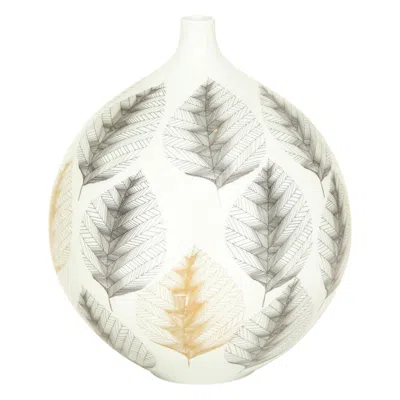 Pre-owned Hutschenreuther Leaf Vase, Porcelain, White, Black, Gold, Signed In Sand