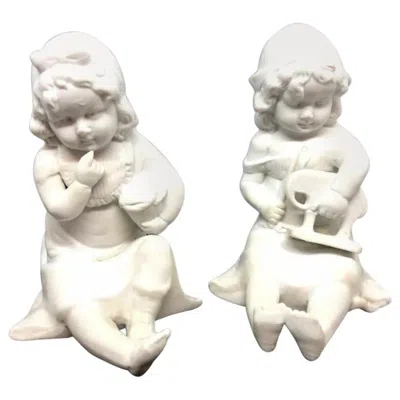 Pre-owned Hutschenreuther Piano Baby Girls With Toys Bisque Porcelain Figurine , 1910s In Sand