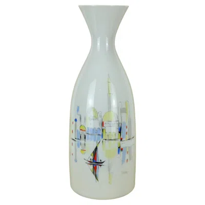 Pre-owned Hutschenreuther Porcelain Vase  1950s Handpainted Motif Mediterranean City In Transparent