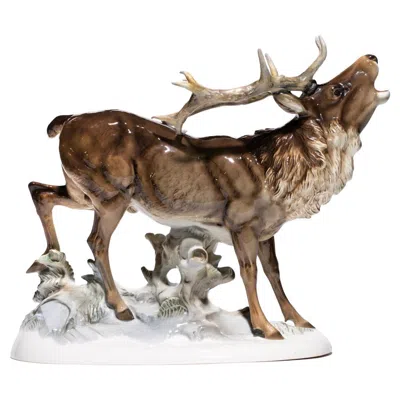 Pre-owned Hutschenreuther Selb Porcelain Figurine "stag Deer" In Brown