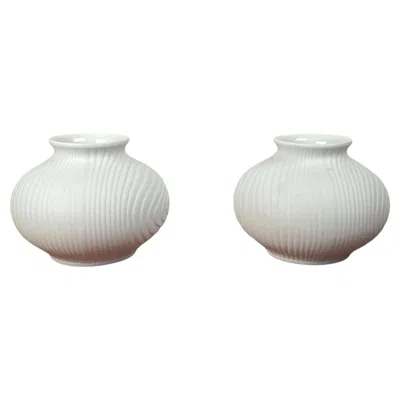 Pre-owned Hutschenreuther Set Of 2 Vintage German White Porcelain Op Art Vases From , 1970s