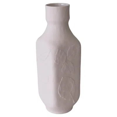 Pre-owned Hutschenreuther White Biscuit Vase With Floral Embossed Motif, , Germany, 1970s