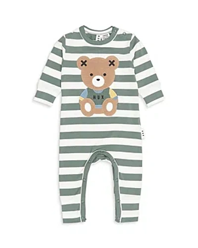 Huxbaby Boys' Teddy Hux Cotton Blend Bear Applique Stripe Coverall - Baby In Gray