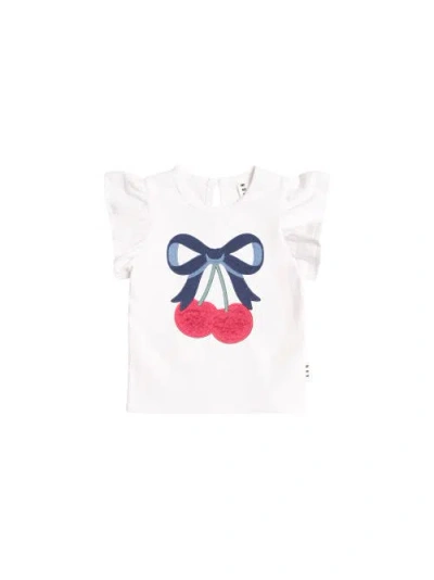 Huxbaby Cherry Bow Frill Sleeve Tee In White