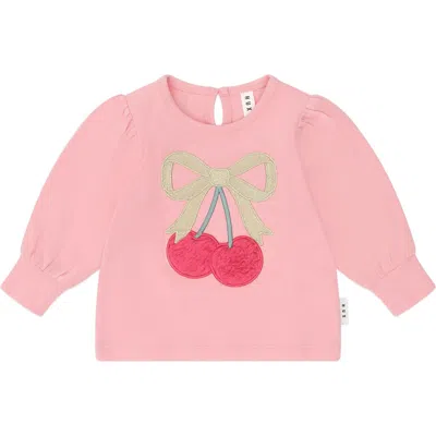 Huxbaby Kids'  Cherry Bow Puff Sleeve Top In Pink