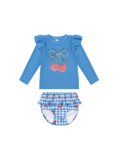 Huxbaby Cherry Gingham 2pc Swim Set In Blue