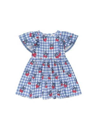 Huxbaby Cherry Gingham Frill Dress In Blue