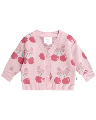Huxbaby Kids' Cherry Pie Scalloped Knit Cardigan In Pink