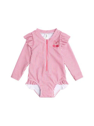 Huxbaby Frill Swimsuit Cherry Pie Stripe In Pink