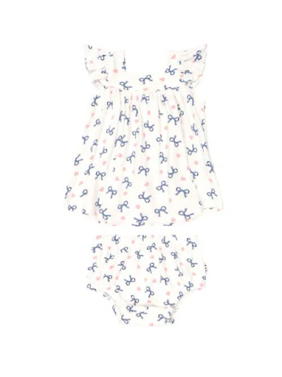Huxbaby Hearts And Bows 2pc Top And Bloomer Set In White