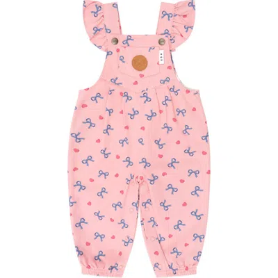 Huxbaby Hearts And Bows Frill Overalls In Pink