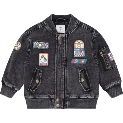 Huxbaby Kids'  Knit Denim Patches Jacket In Black