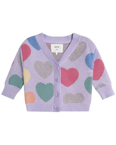 Huxbaby Kids' Loveheart Knit Cardigan In Purple