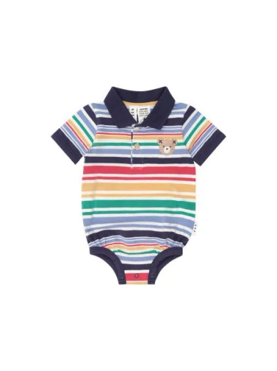 Huxbaby Rainbow Stripe Polo Romper In Multi