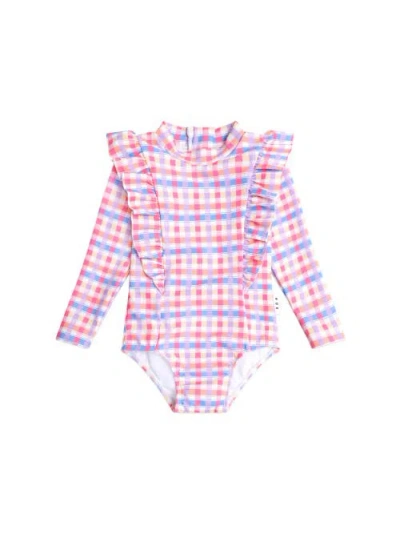 Huxbaby Scandi Frill Swimsuit Rainbow Check In Multi