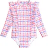 Huxbaby Scandi Frill Swimsuit Rainbow Check In Pink