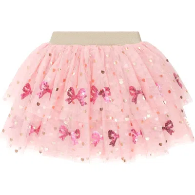 Huxbaby Sequin Bow Tiered Tulle Skirt In Pink