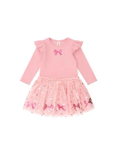 Huxbaby Kids'  Sequin Bow Tulle Dress In Pink