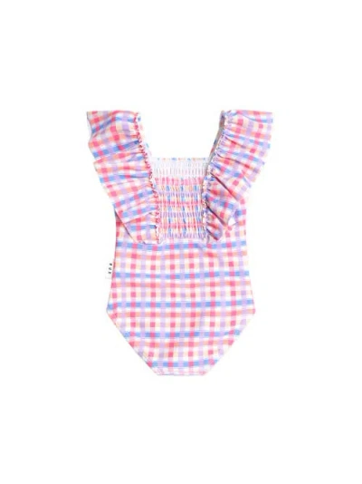 Huxbaby Kids'  Shirred Frill Swimsuit Rainbow Check In Multi